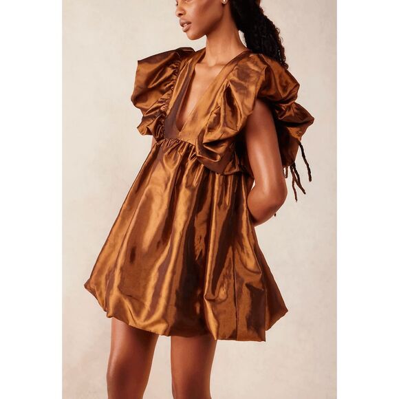 NWOT Hansen & Gretel Cosmo Puff Sleeve Bubble Hem Cottagecore Mini Dress Women's - Picture 1 of 12